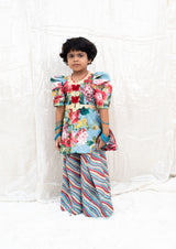 Blue Printed Peplum Kurti with Plazo