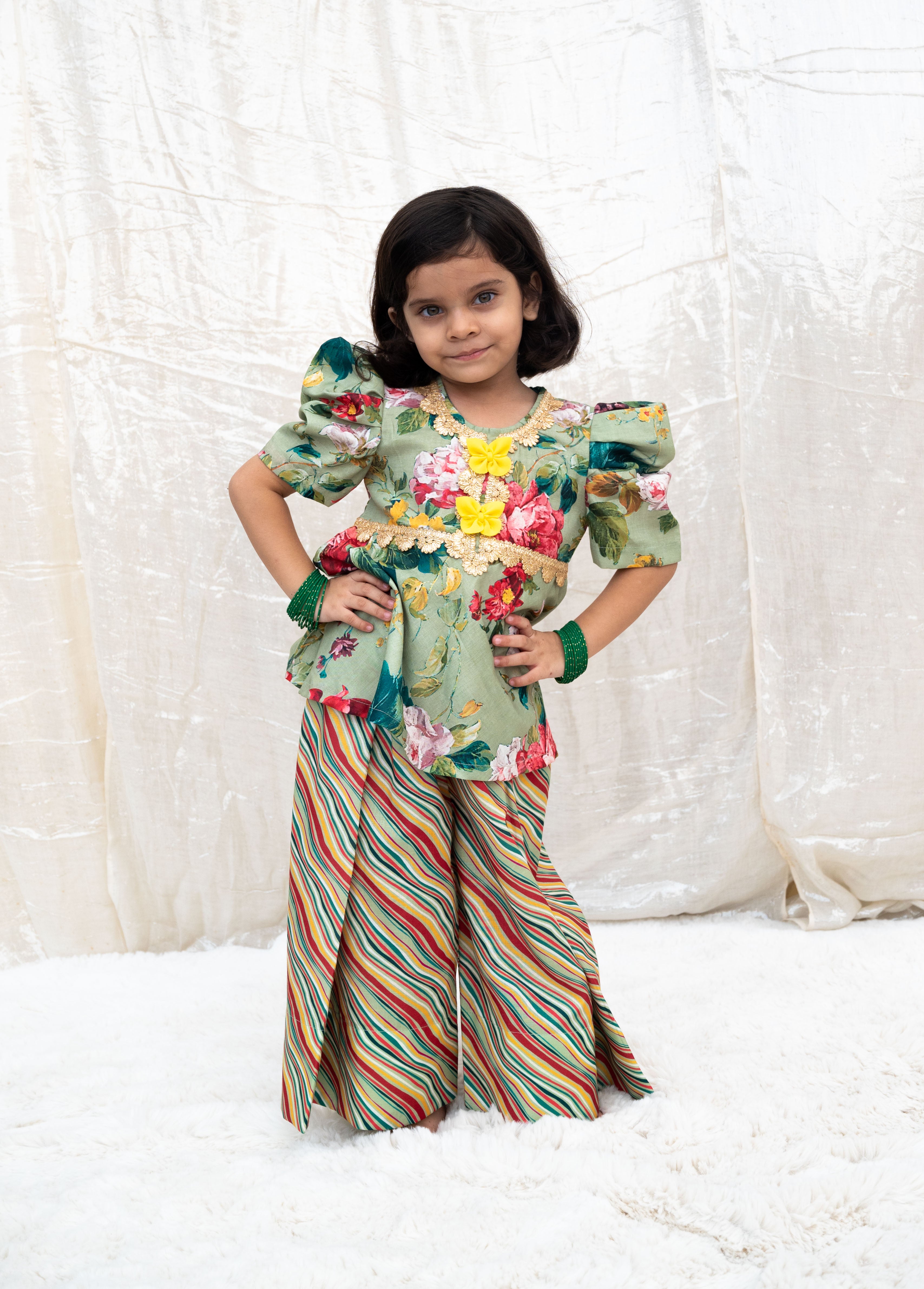 Green Printed Peplum Kurti with Plazo