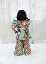 Green Printed Peplum Kurti with Plazo