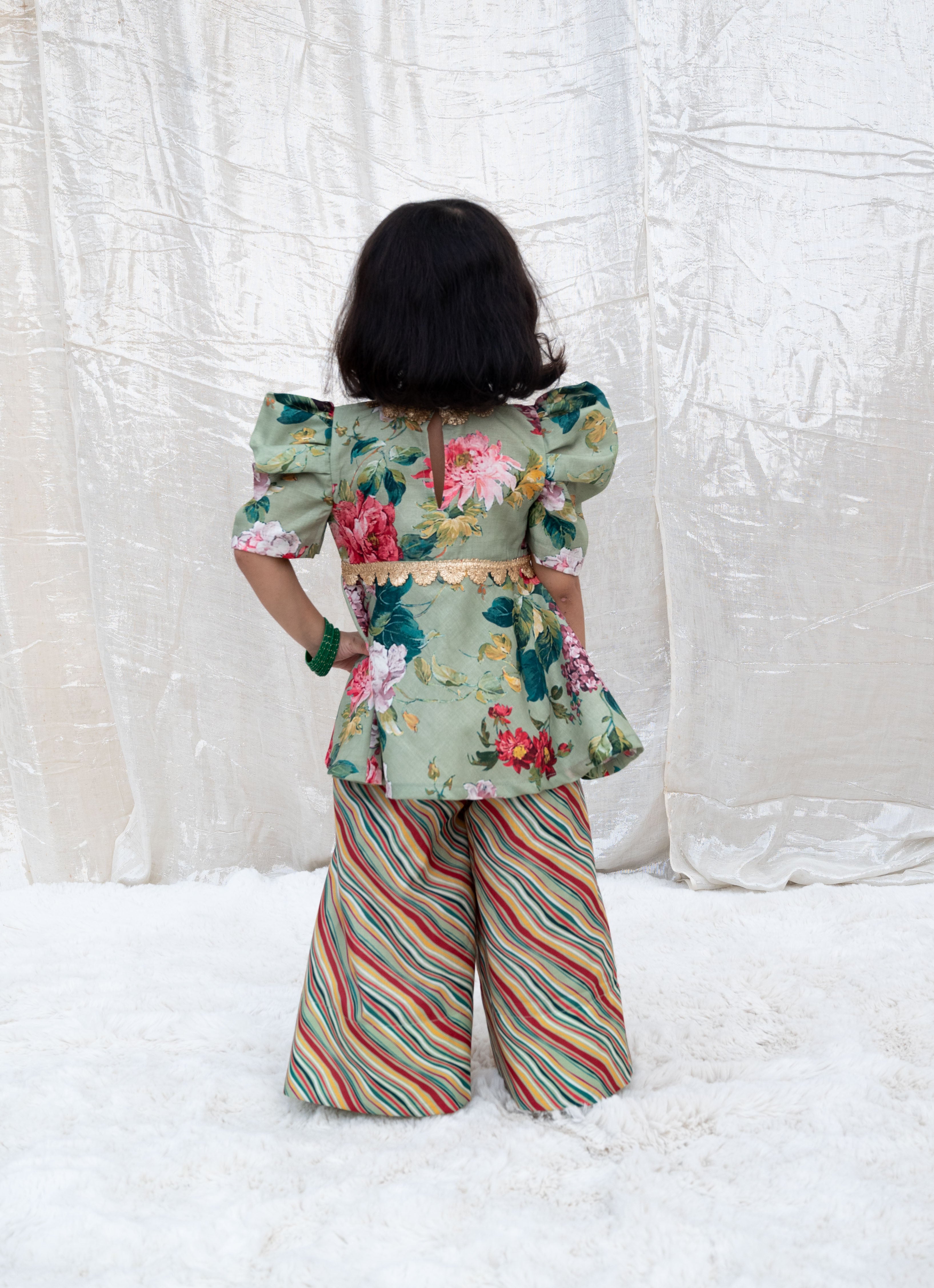 Green Printed Peplum Kurti with Plazo