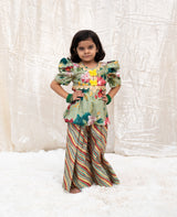 Green Printed Peplum Kurti with Plazo