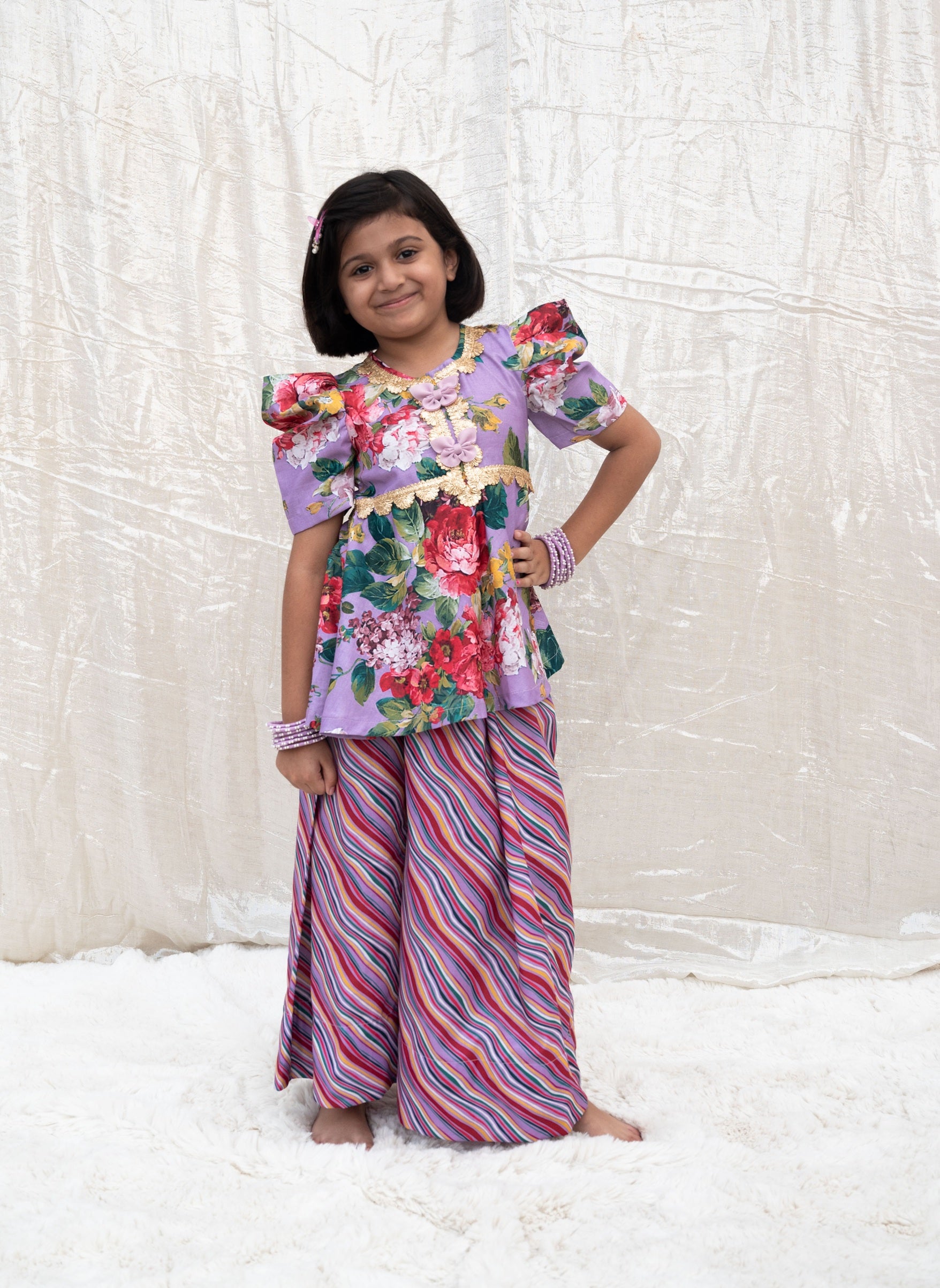Purple Printed Kurti with Plazo