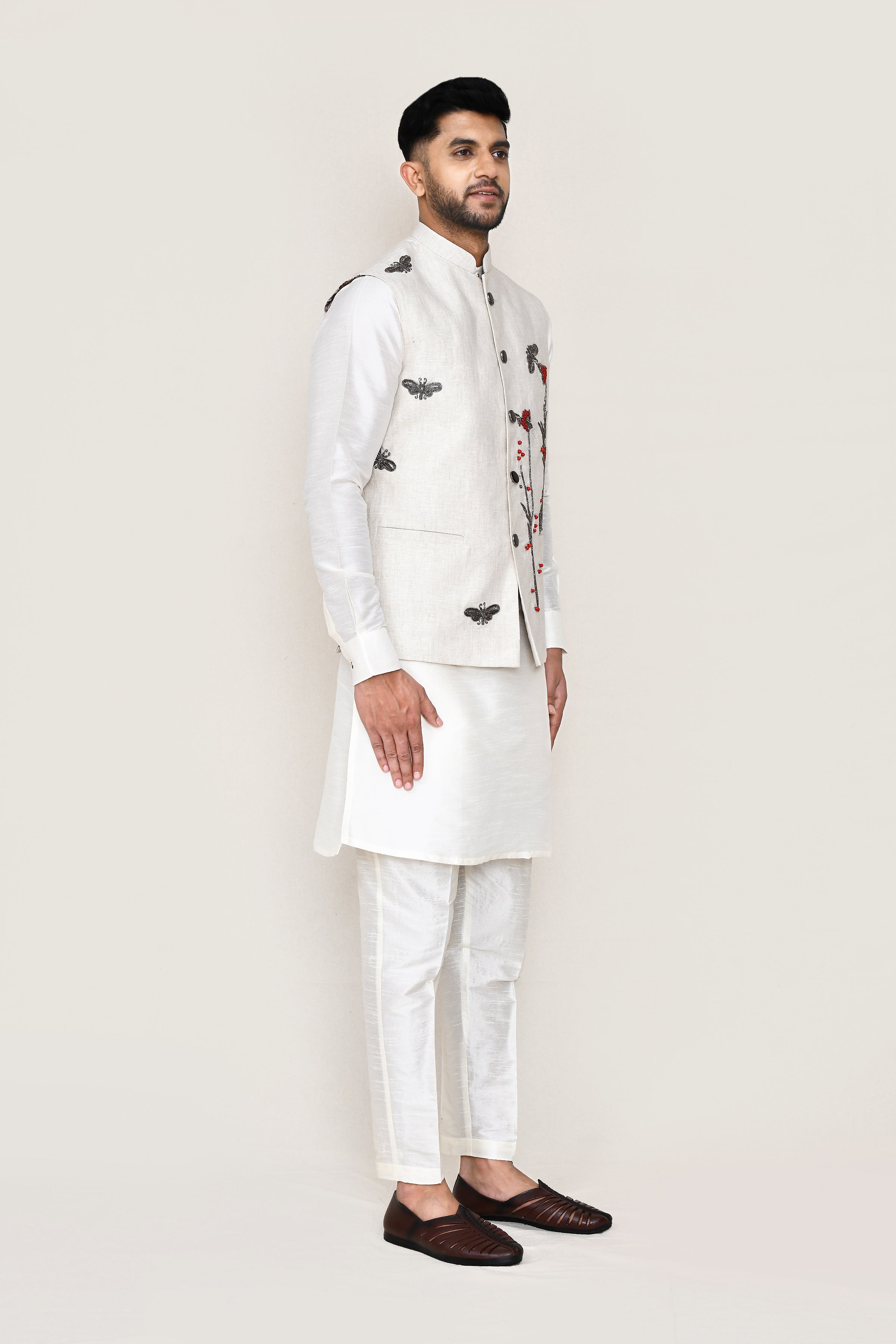 kurta, jacket with straight fit pant
