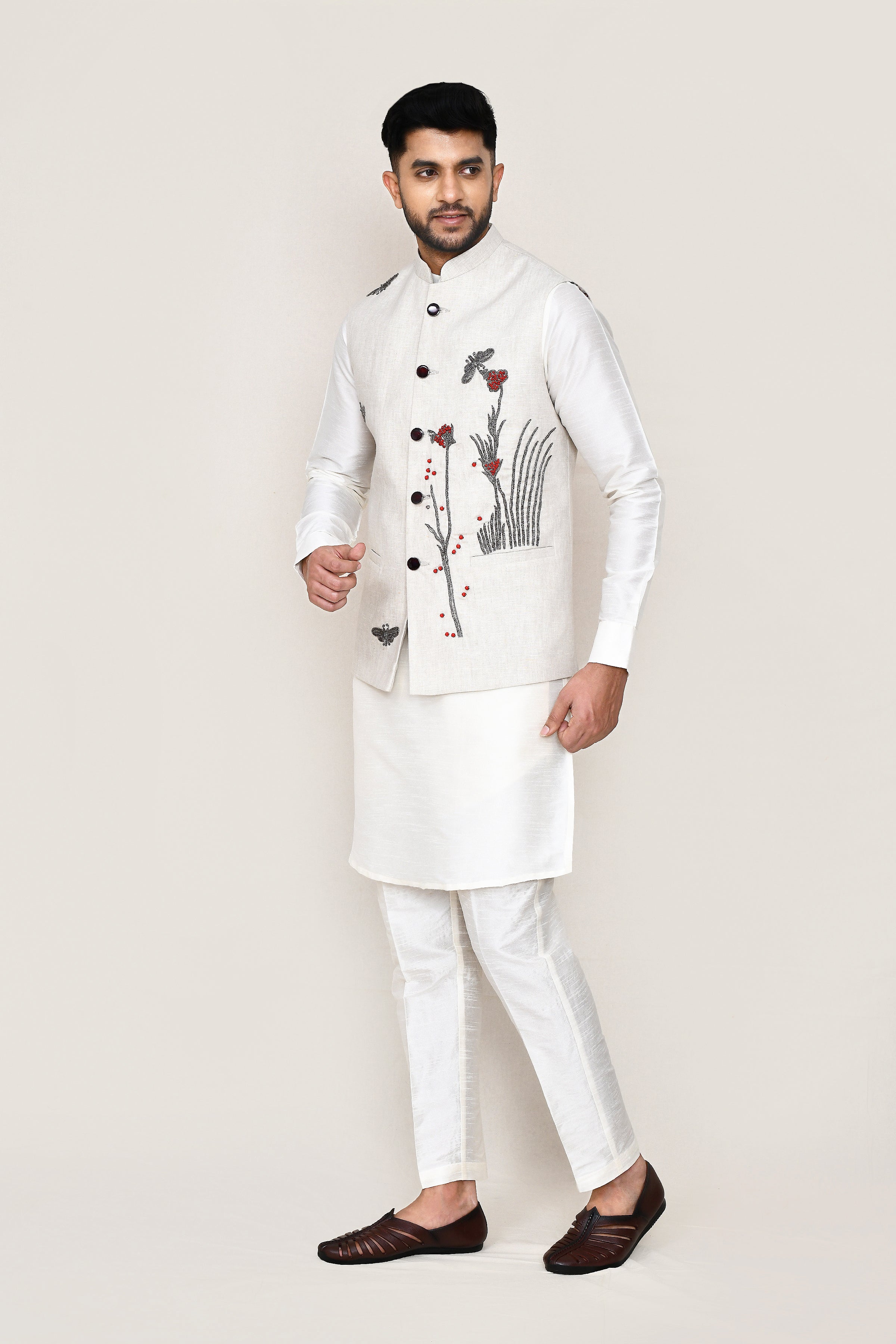 kurta, jacket with straight fit pant