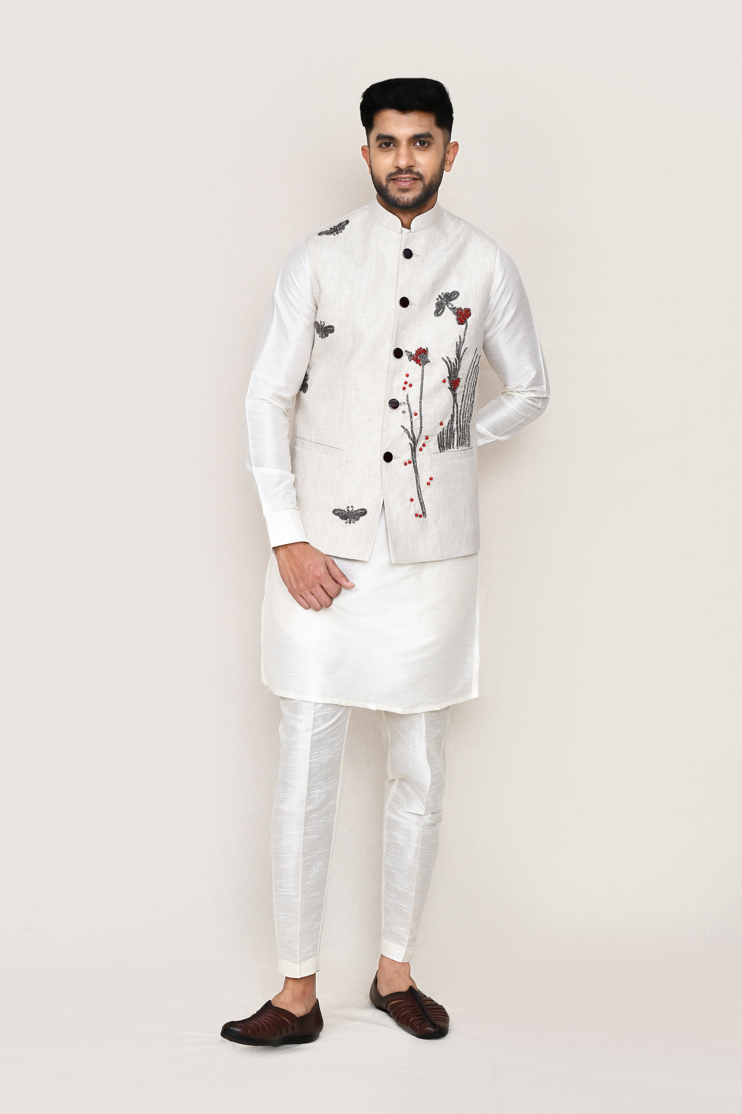 kurta, jacket with straight fit pant