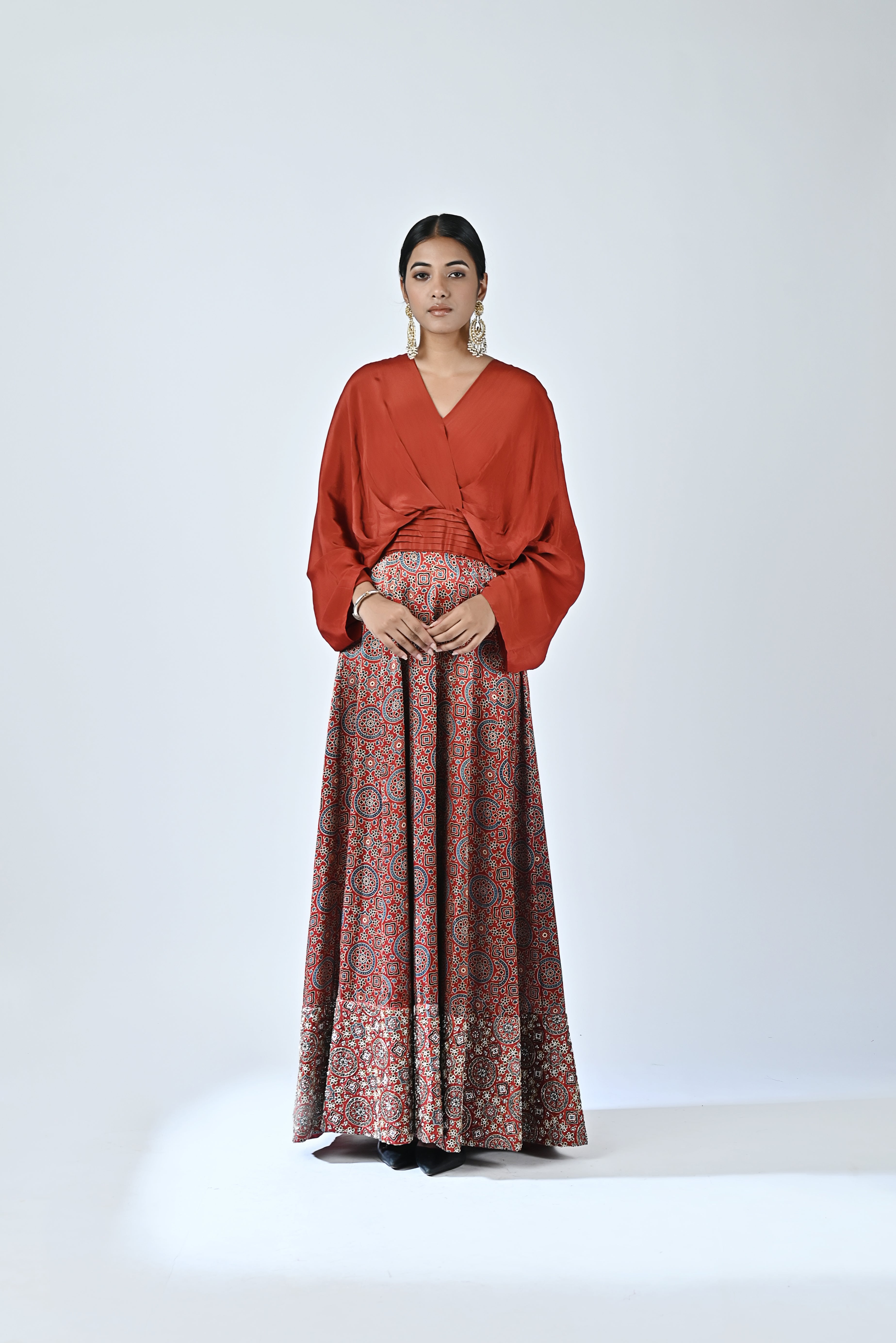 Red ajrakh embellished gown