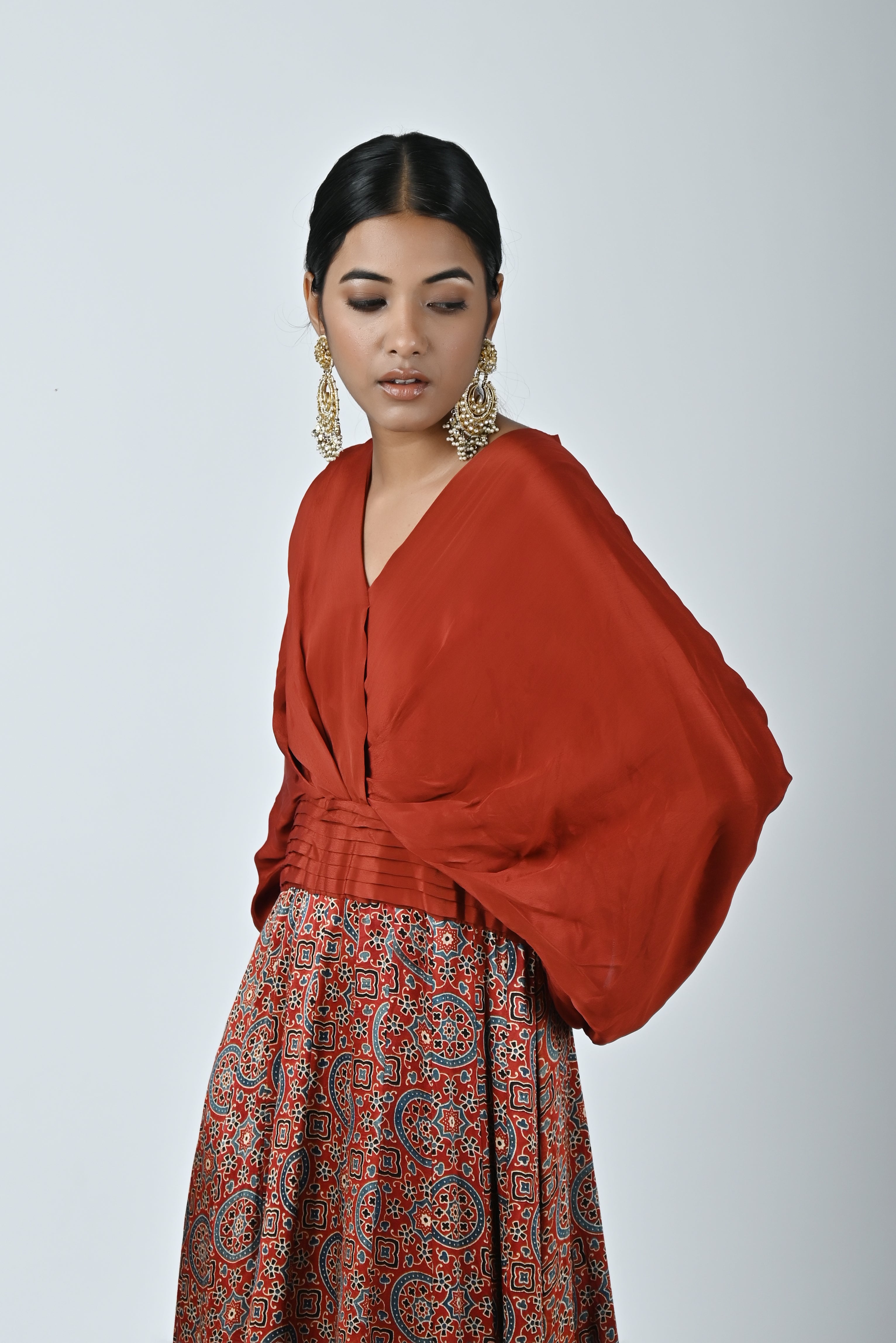 Red ajrakh embellished gown