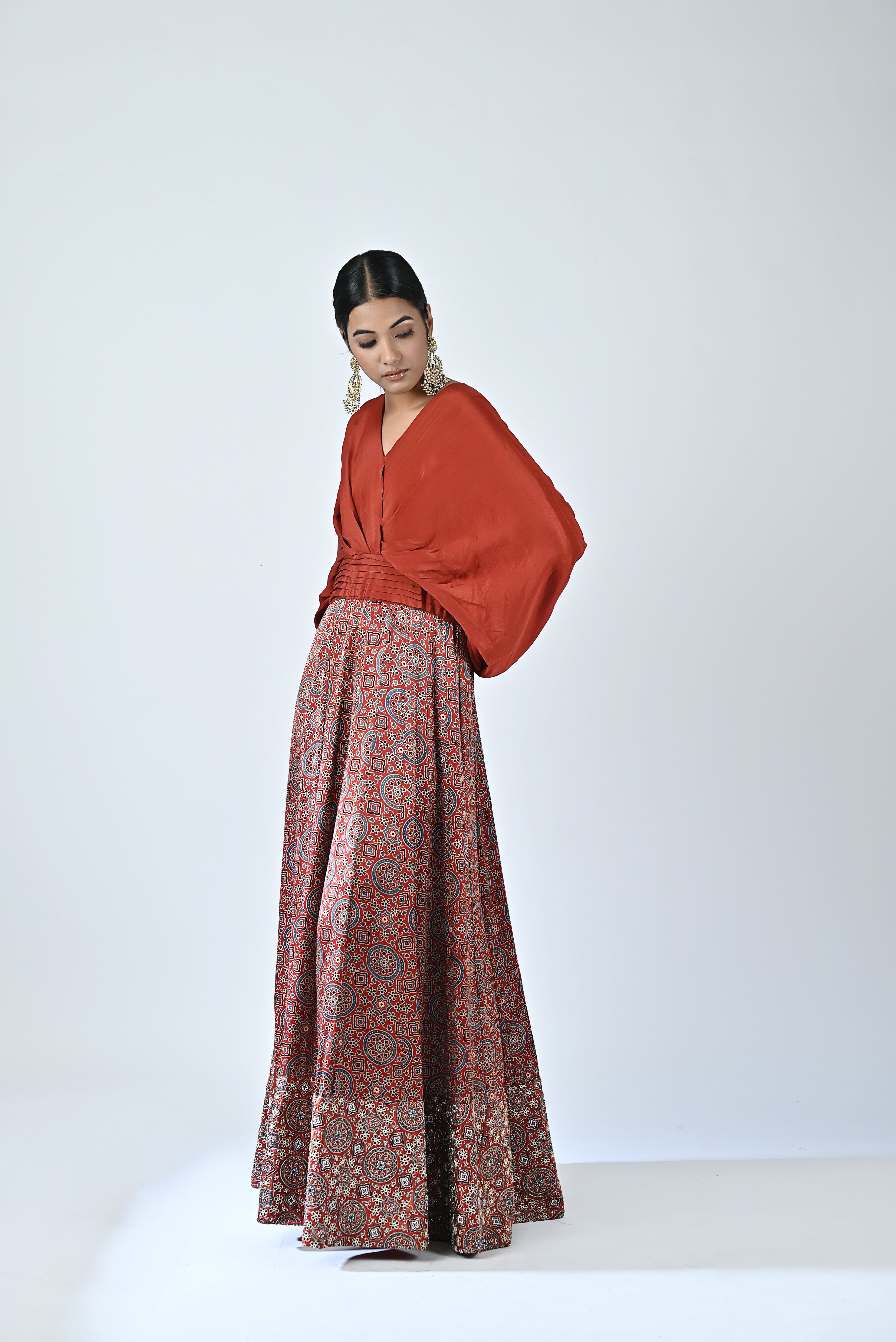 Red ajrakh embellished gown
