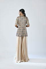 Beige embroidered jacket with flare pants