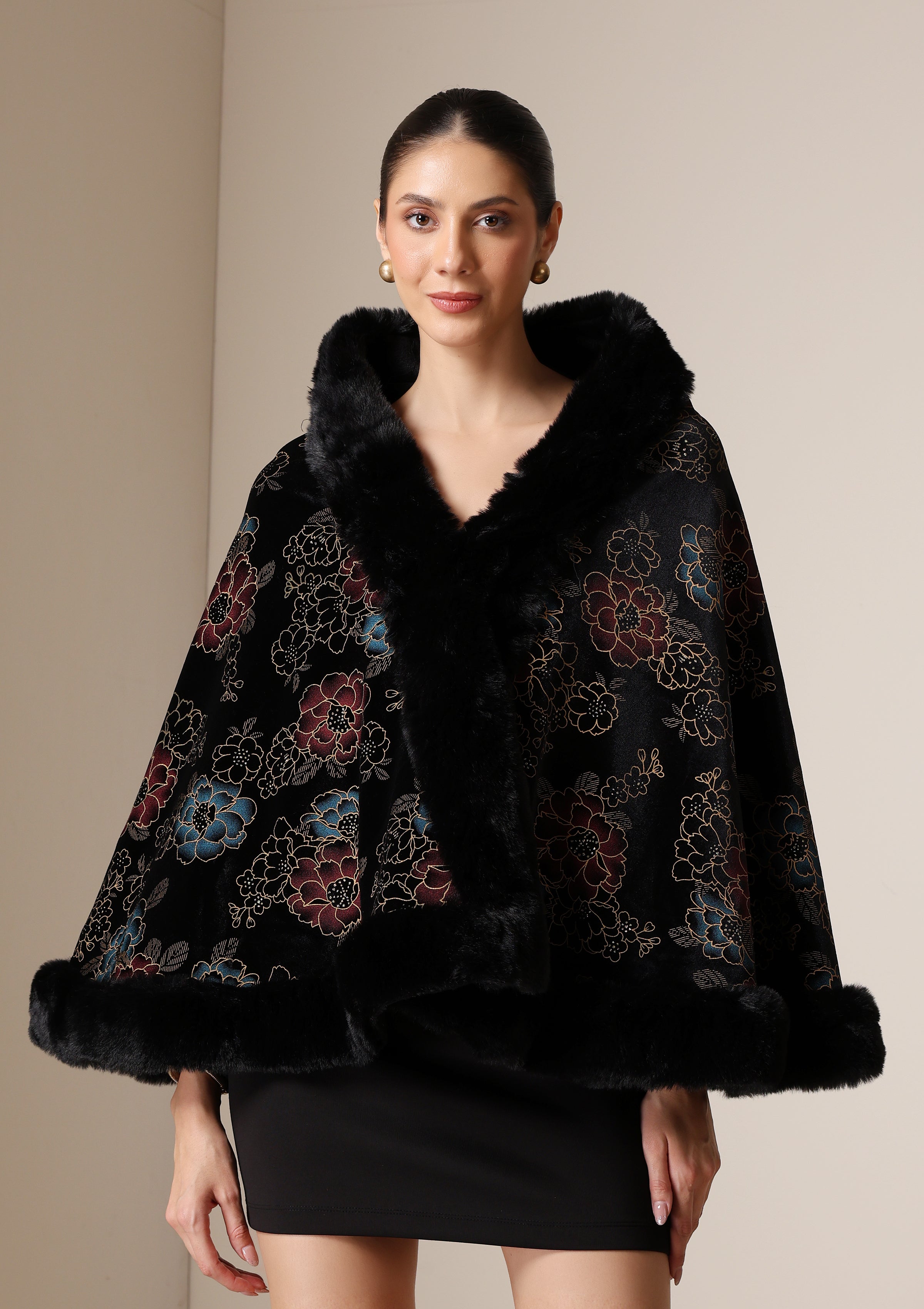 Dusala Noir Bloom Vegan Fur Cape