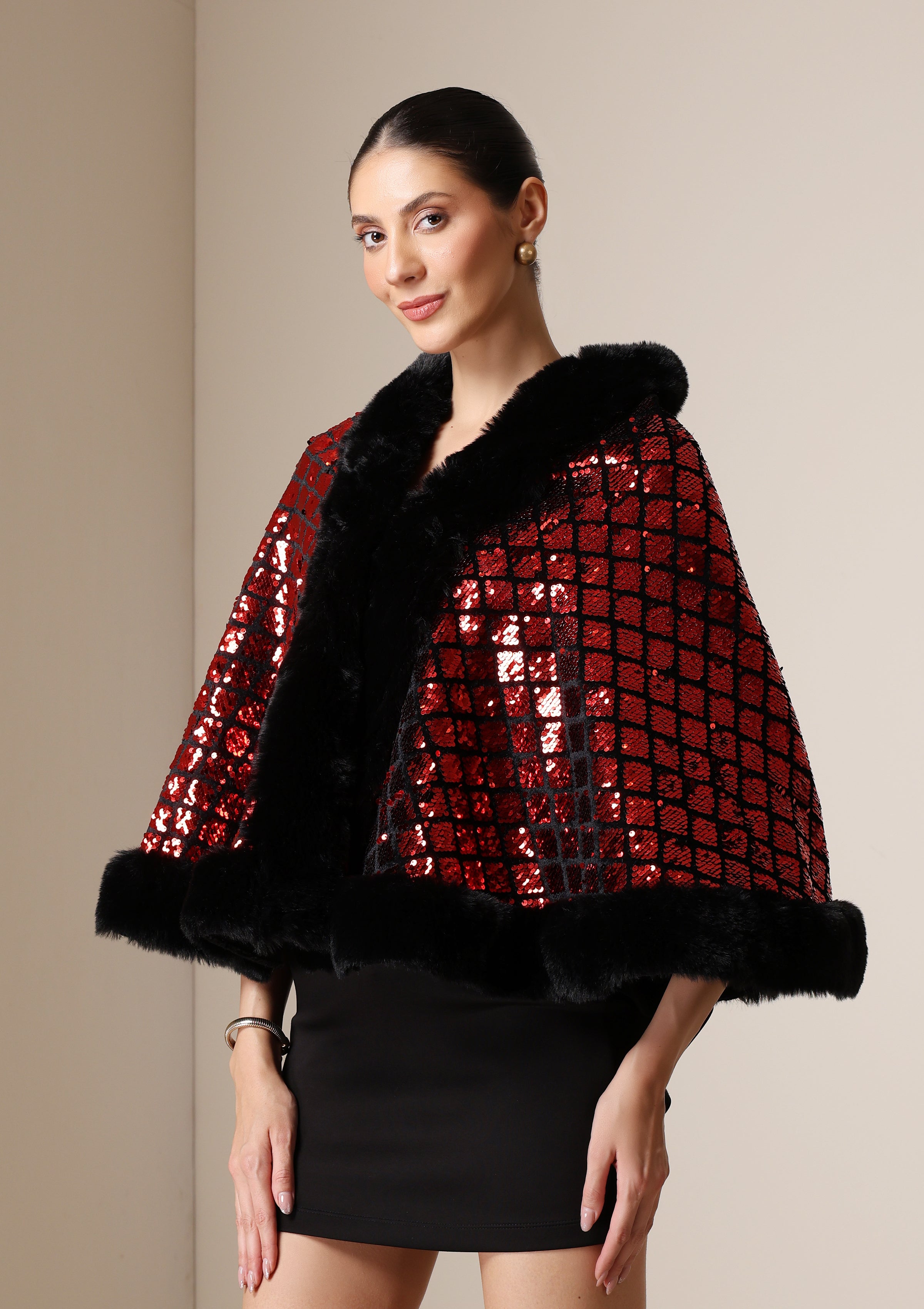 Dusala Scarlet Luxe Vegan Fur Cape