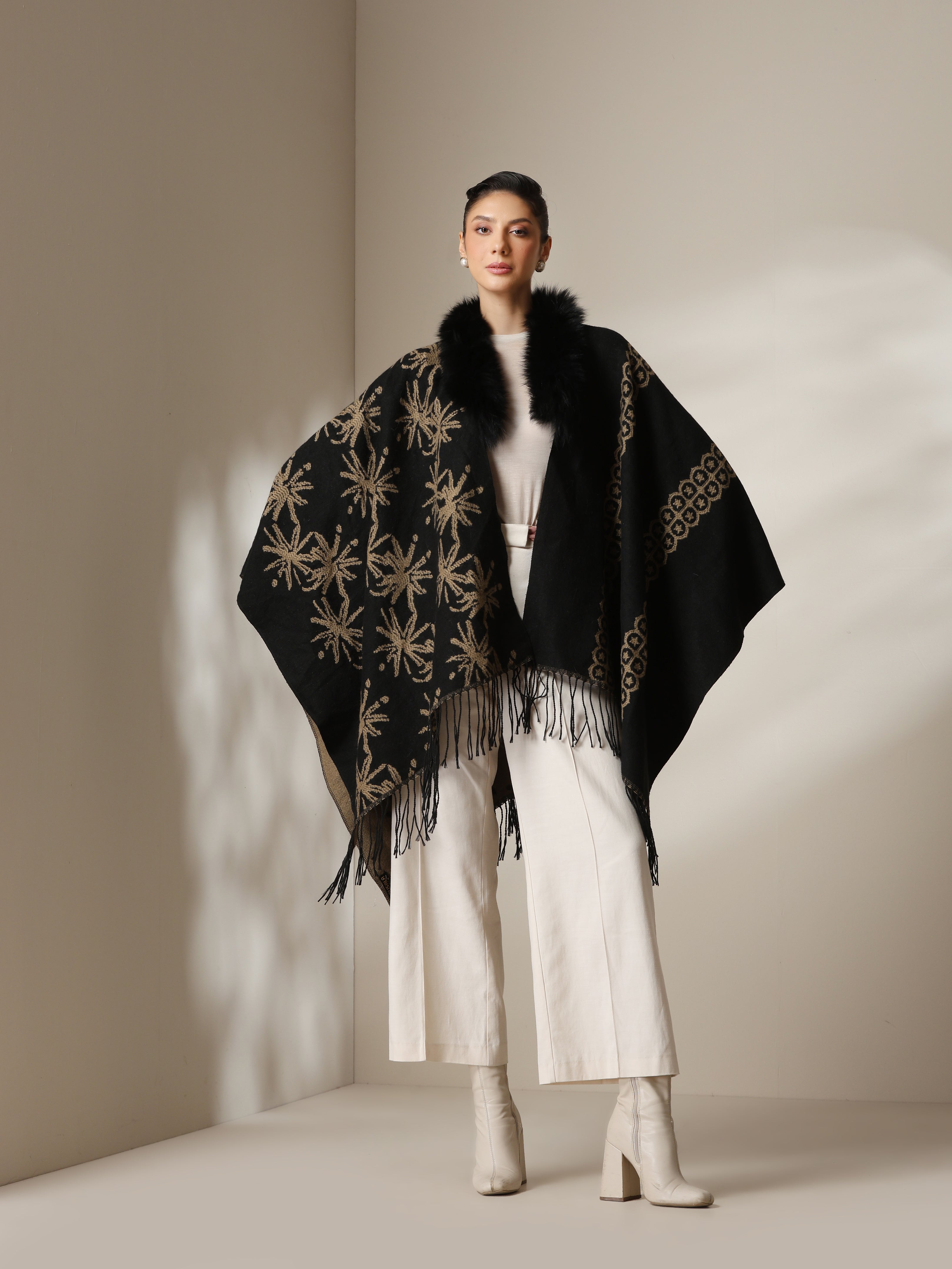 Dusala Midnight Bloom Vegan Fur Cape