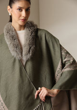 Dusala Olive Mist Vegan Fur Cape