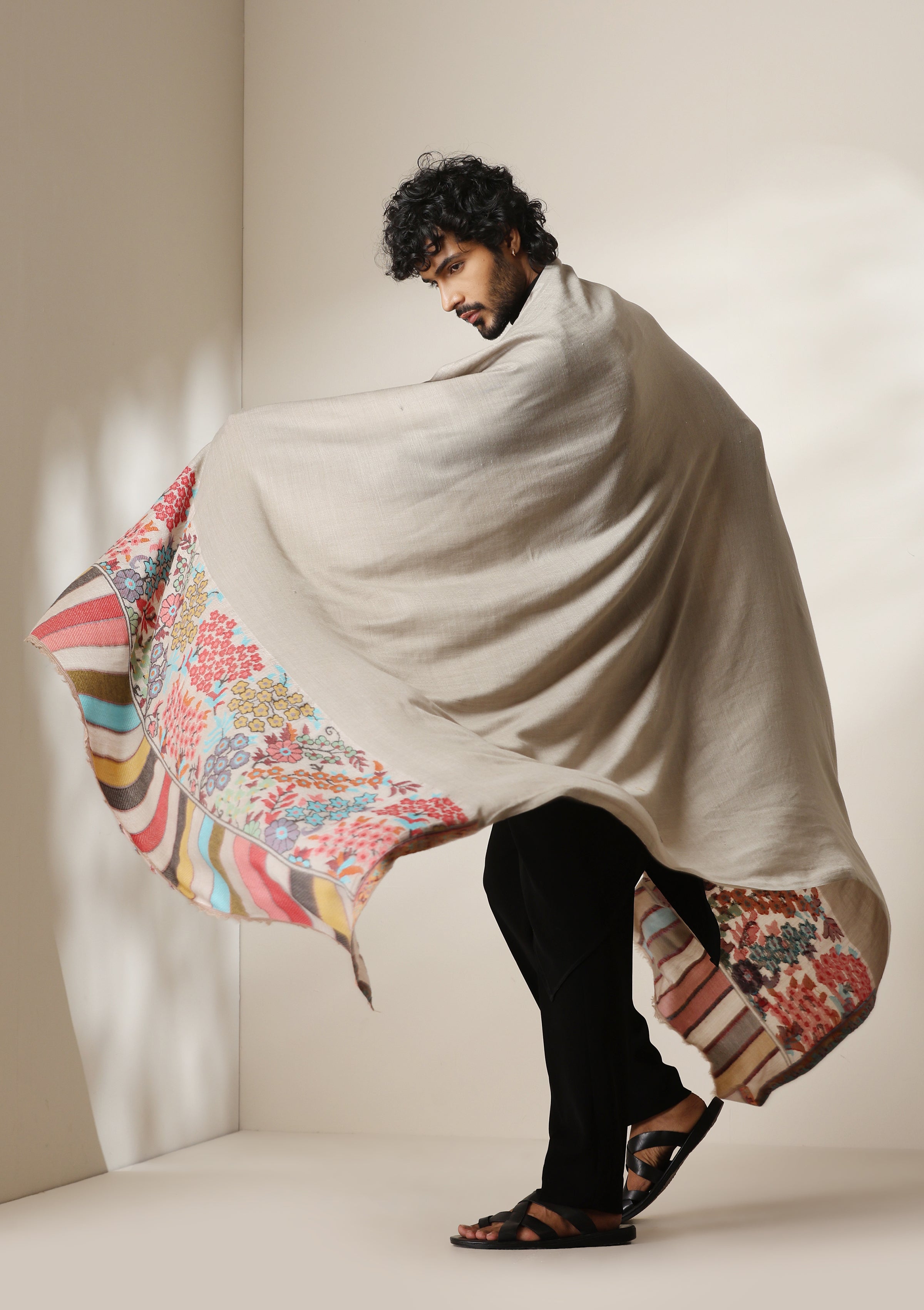 Dusala Ivory Bloom Pashmina Silk kani Shawl for Men