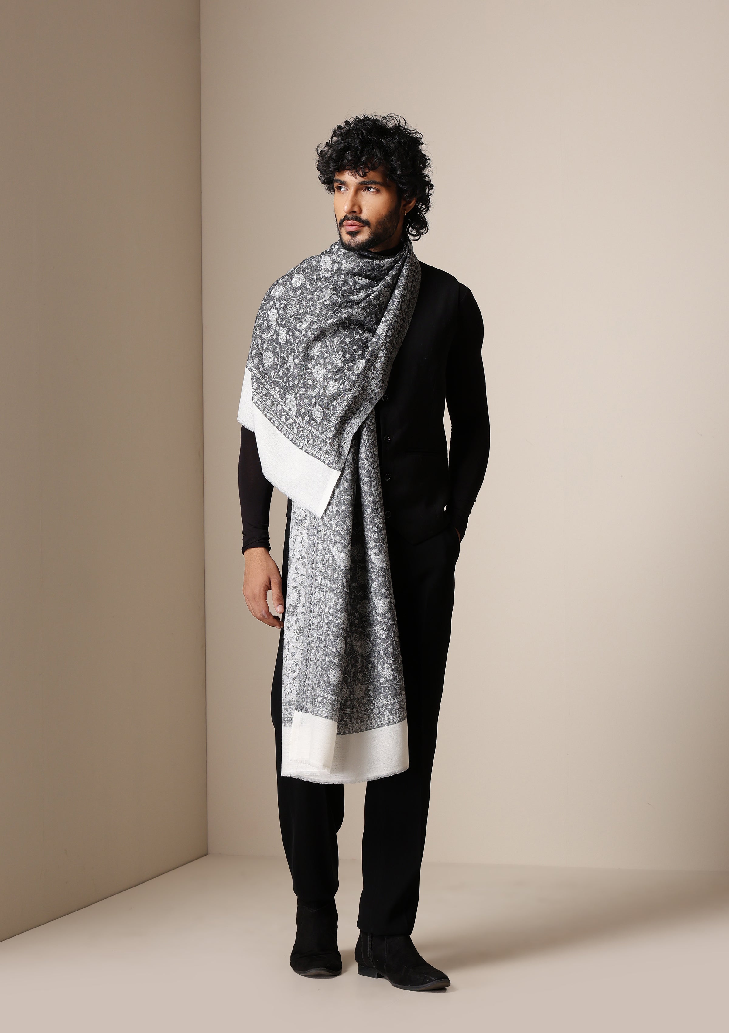 Dusala Silver Mist Pashmina blend Stole for Men & Women
