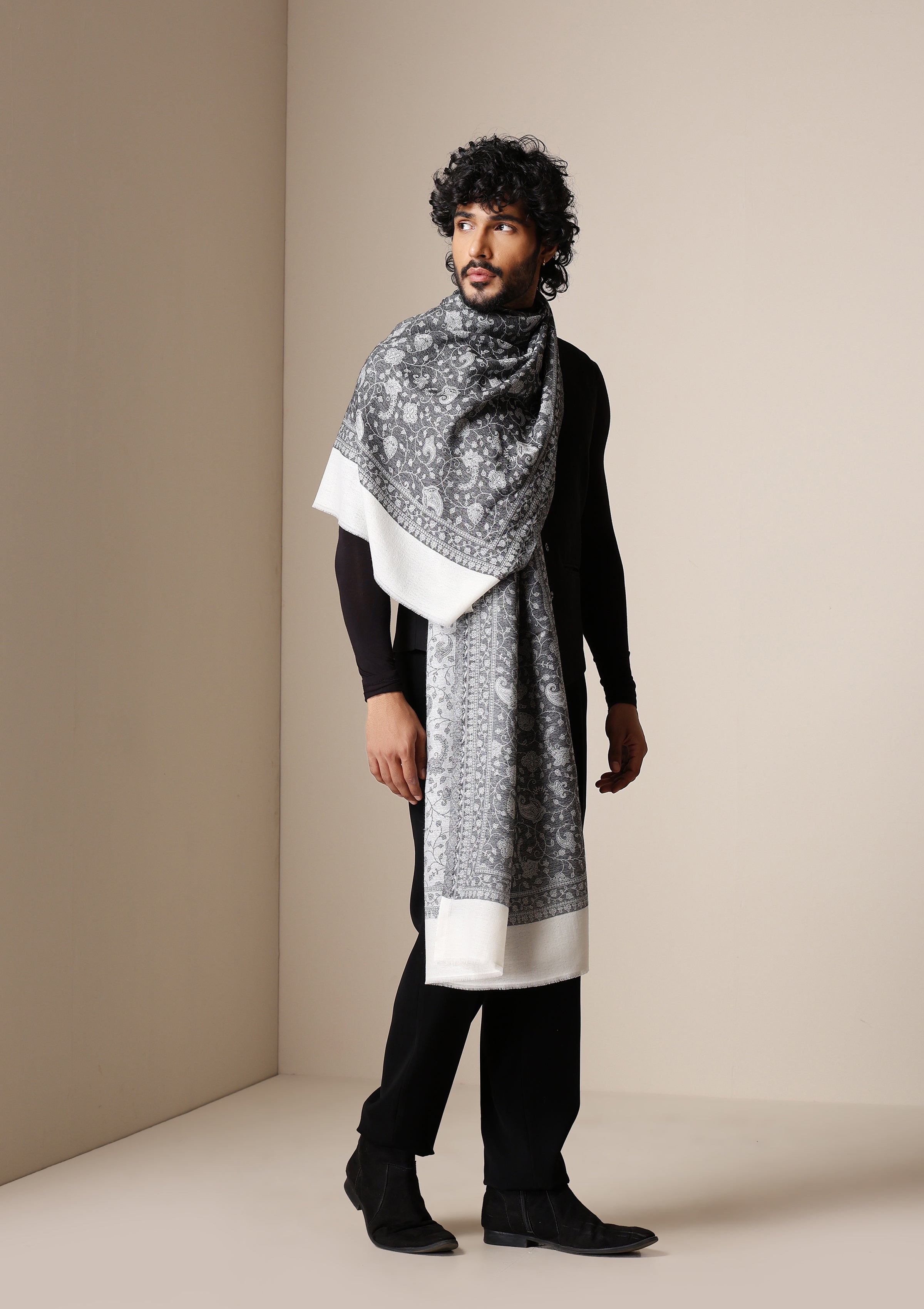 Dusala Silver Mist Pashmina blend Stole for Men & Women