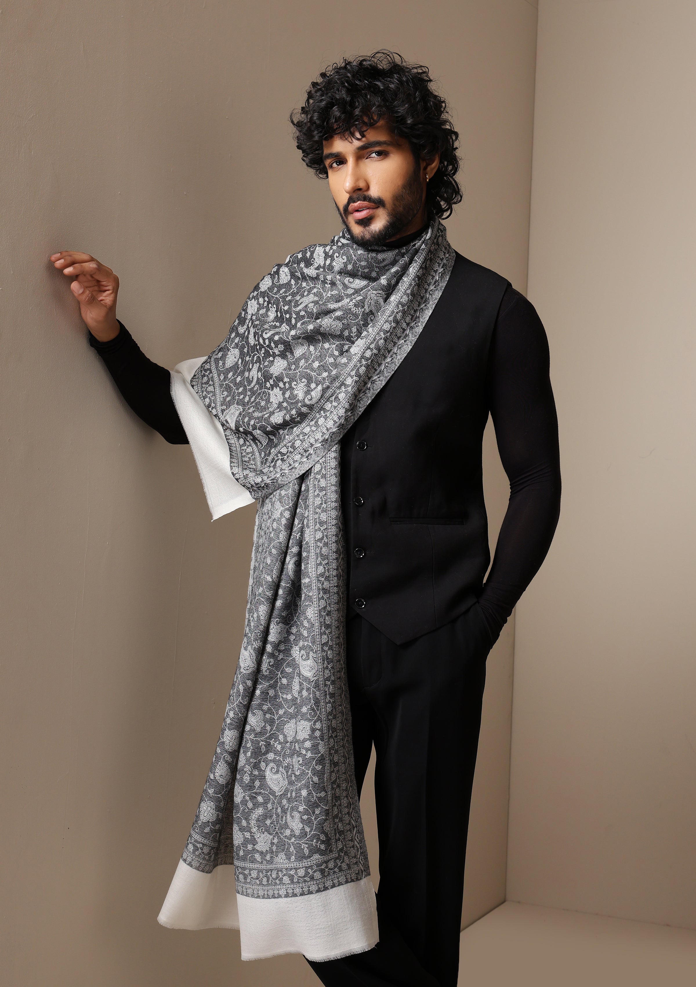 Dusala Silver Mist Pashmina blend Stole for Men & Women