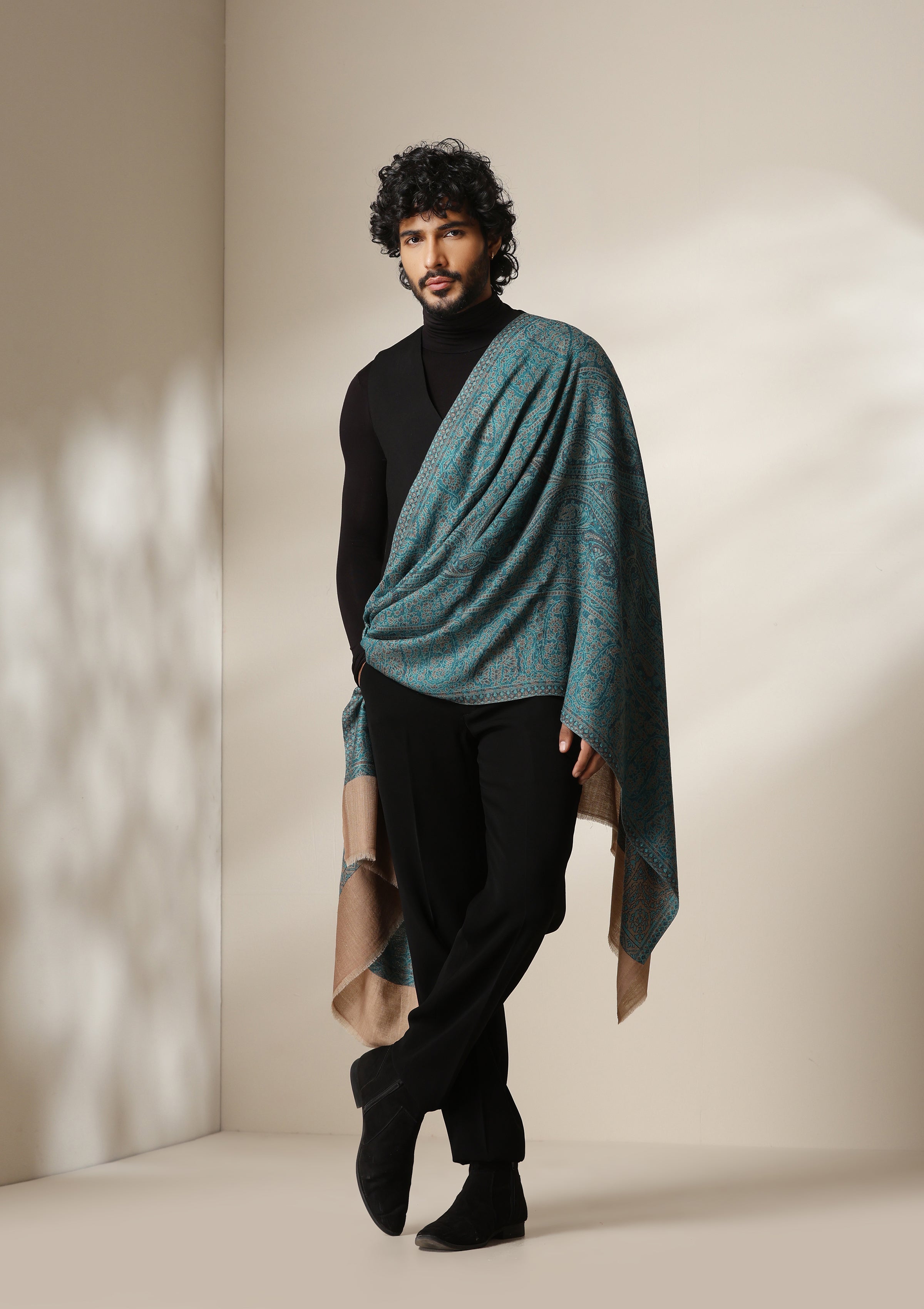 Dusala Teal Royale Pashmina blend Stole