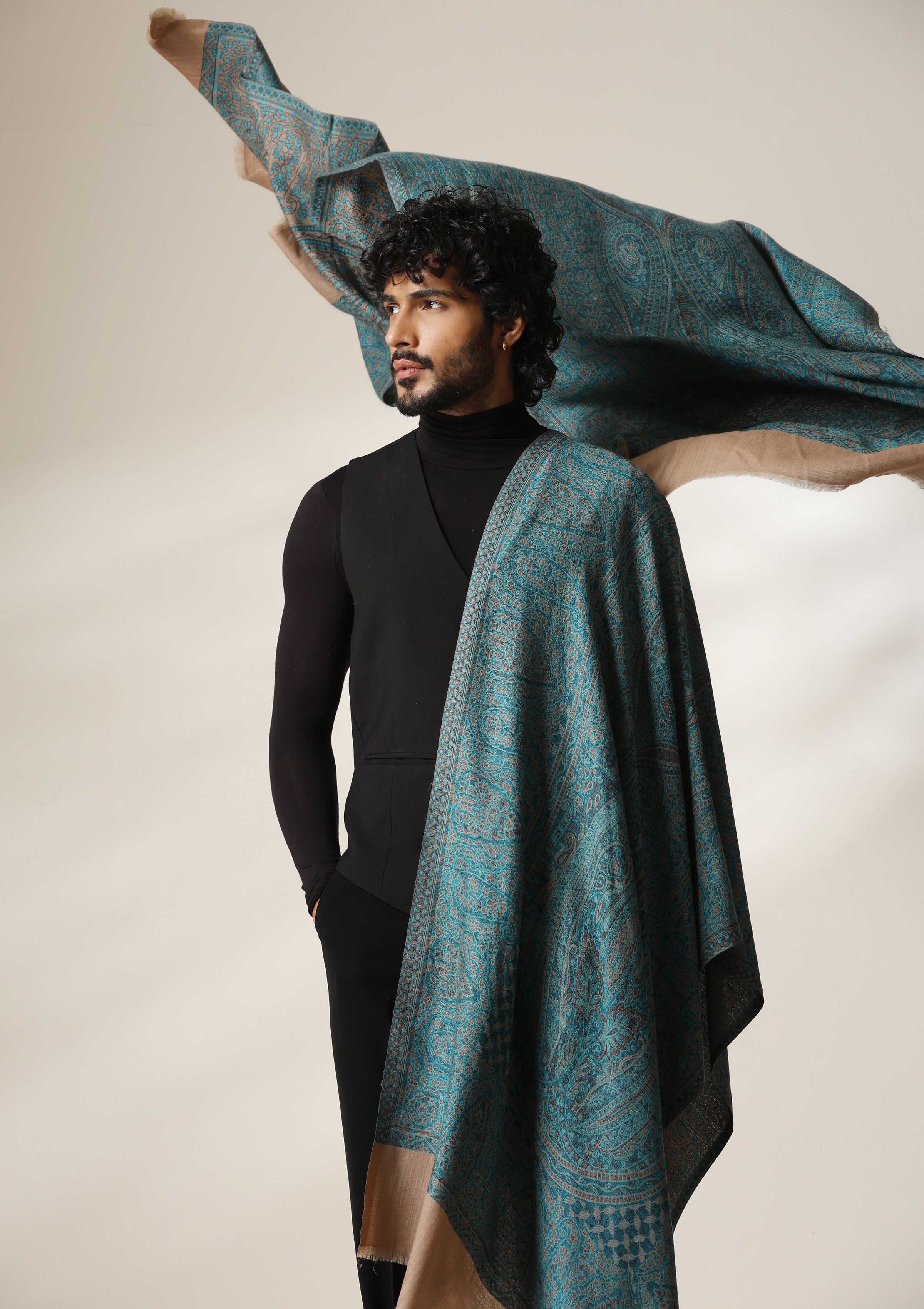 Dusala Teal Royale Pashmina blend Stole