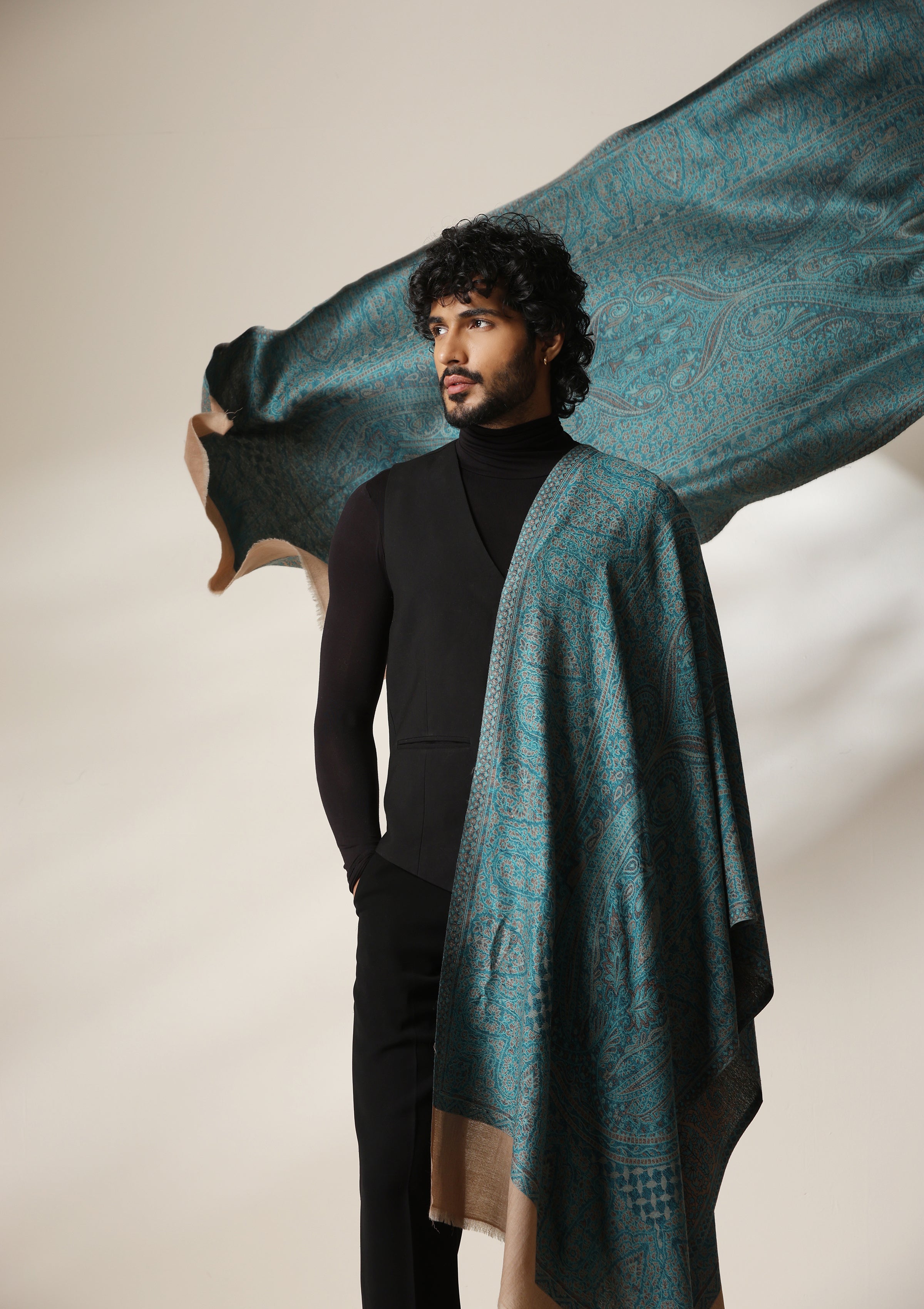 Dusala Teal Royale Pashmina blend Stole