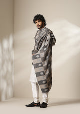 Dusala Grey Heritage Kani Check Shawl for Men & Women