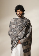 Dusala Grey Heritage Kani Check Shawl for Men & Women