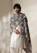 Dusala Grey Heritage Kani Check Shawl for Men & Women