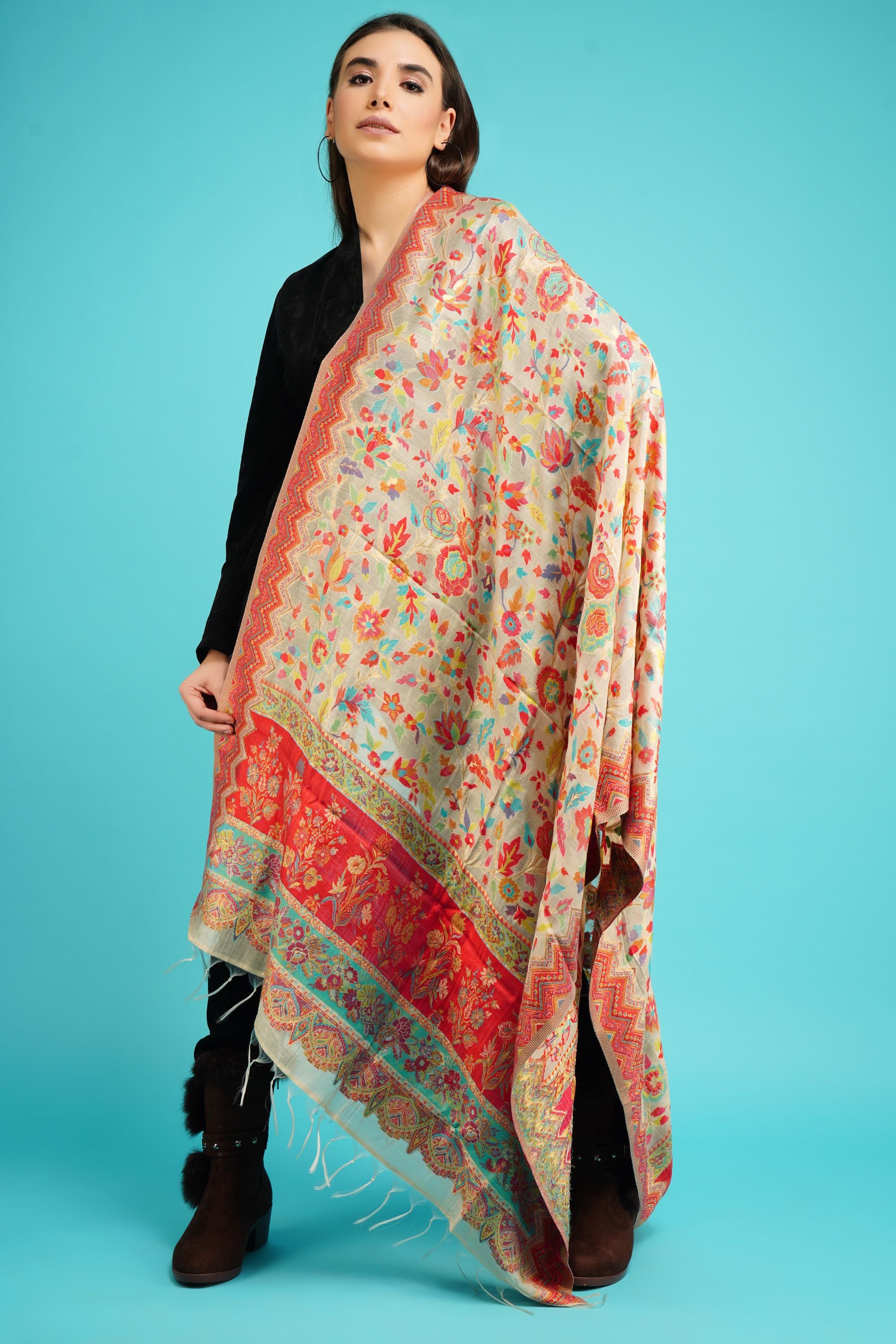 Cashmere multicolor kani weave shawl
