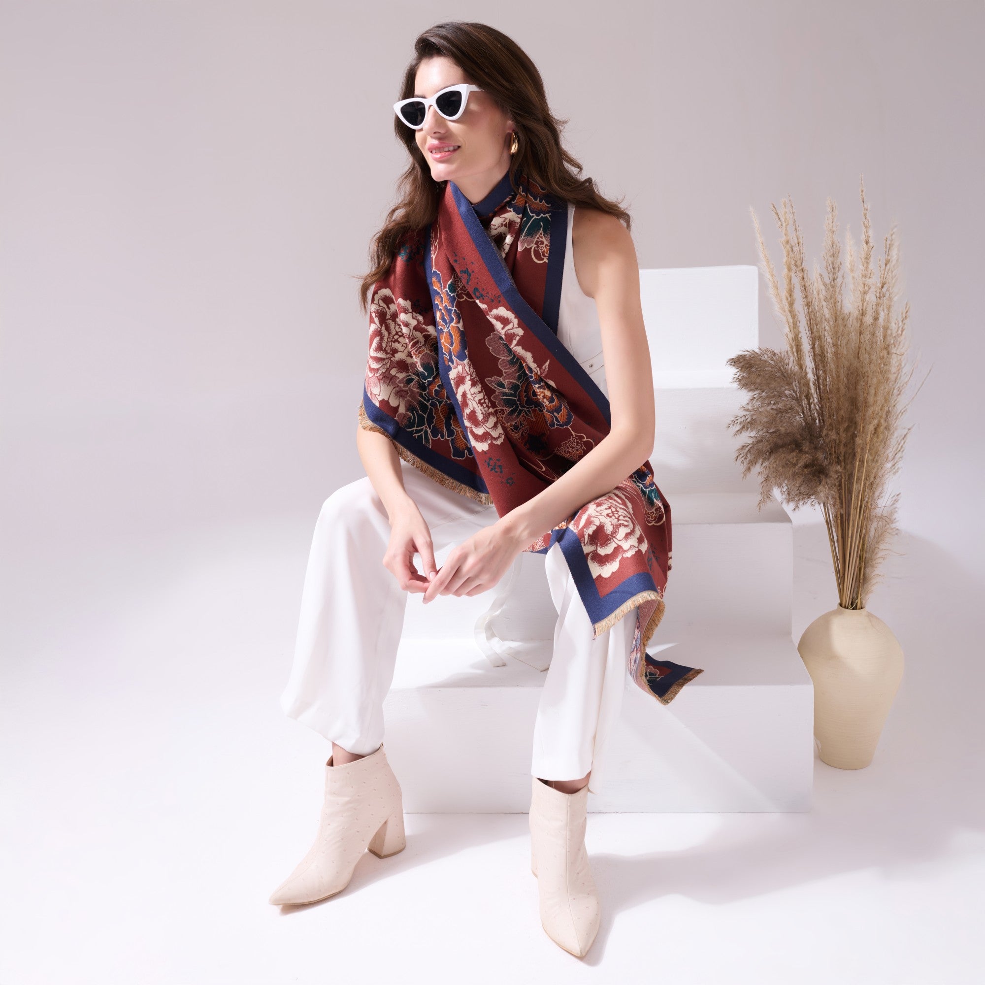 Chica Maroon Heritage Cashmere Cape
