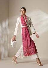 Fuschia woven kani floral stole