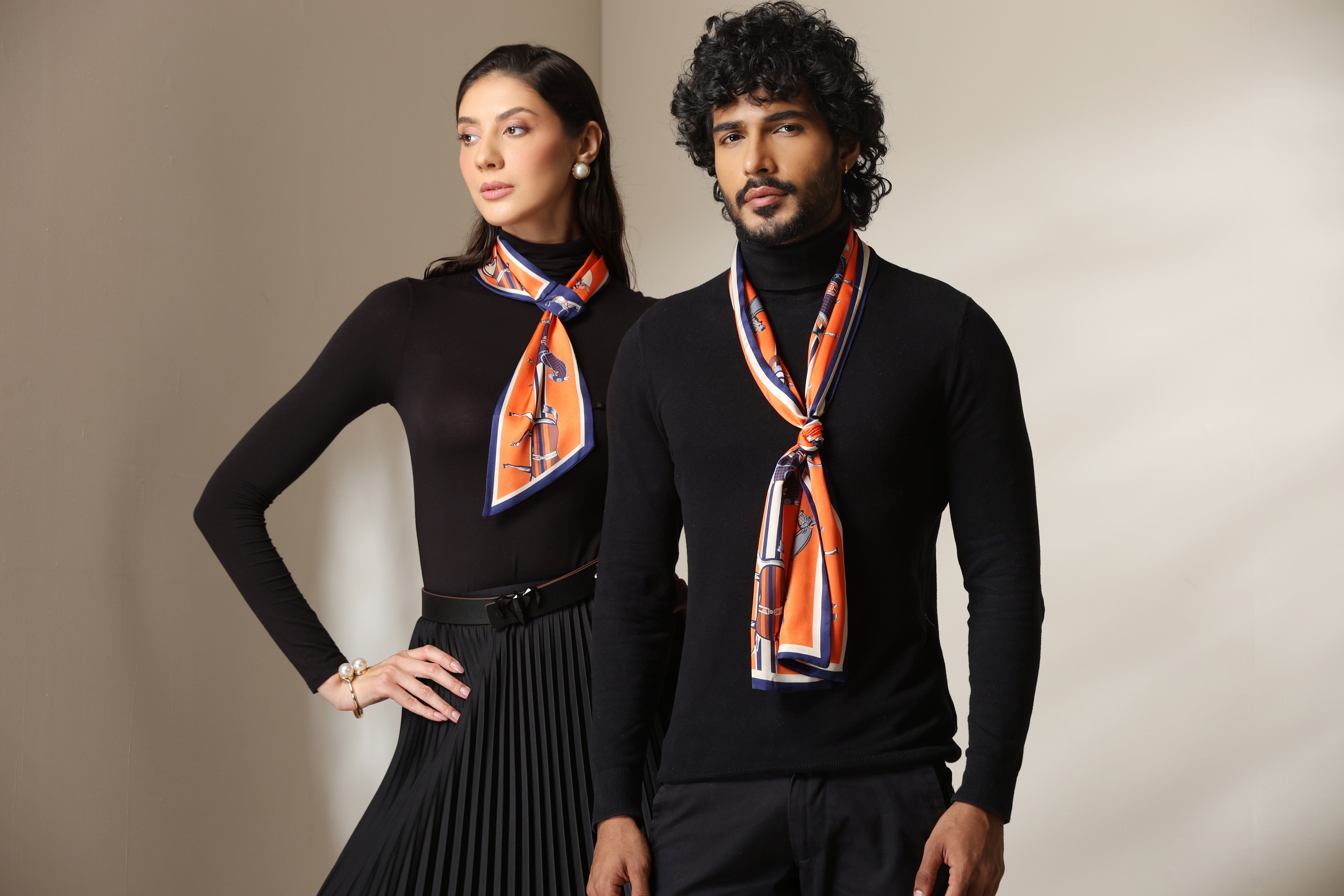 Dusala Equestrian Orange Silk Scarf set