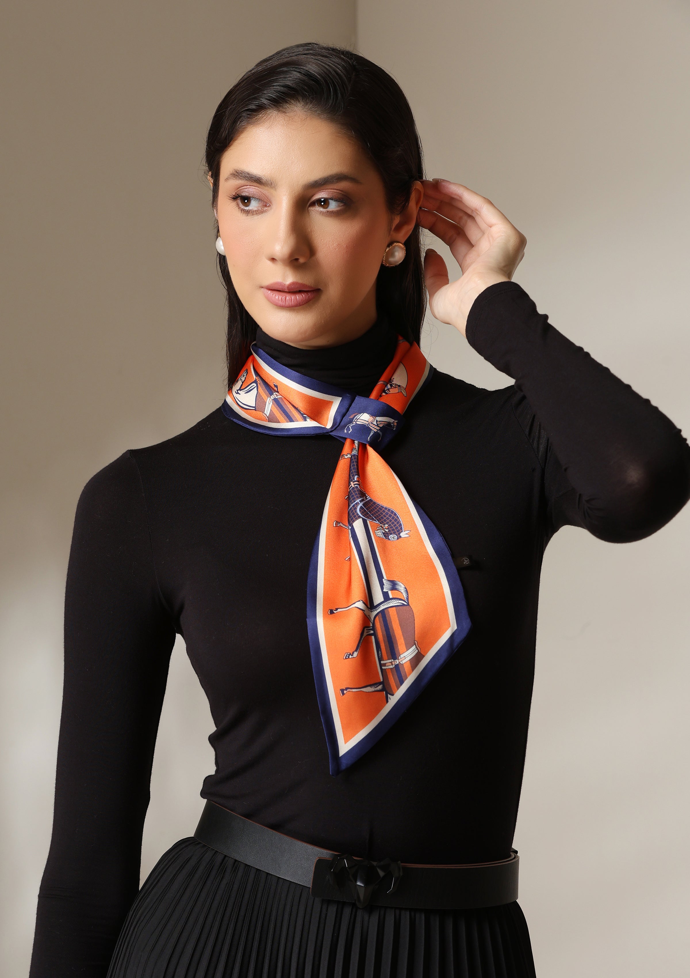 Dusala Equestrian Orange Silk Scarf set