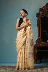 Petal handwoven gold Kosa Silk saree