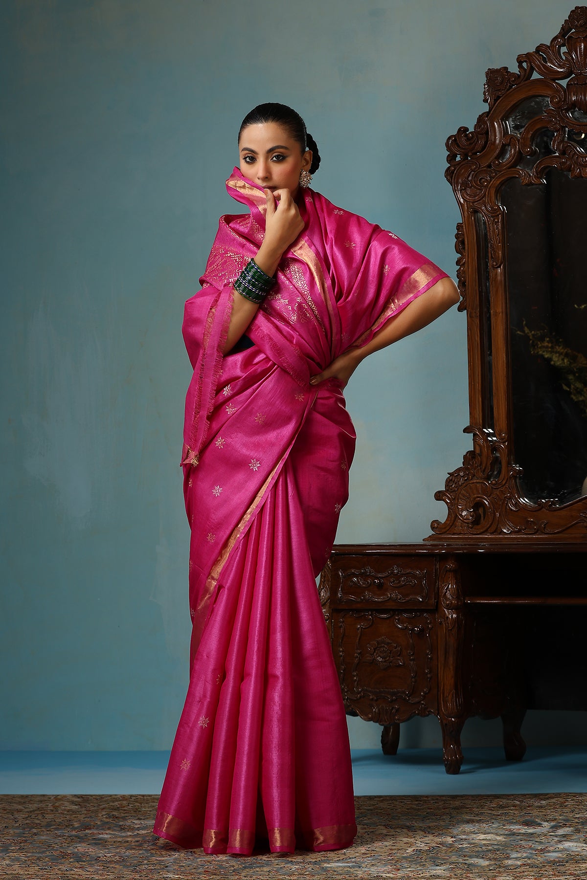 Blossom handwoven magenta Kosa Silk Mark saree
