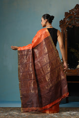 Lily handwoven orange Kosa Silk Mark Saree