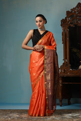 Lily handwoven orange Kosa Silk Mark Saree