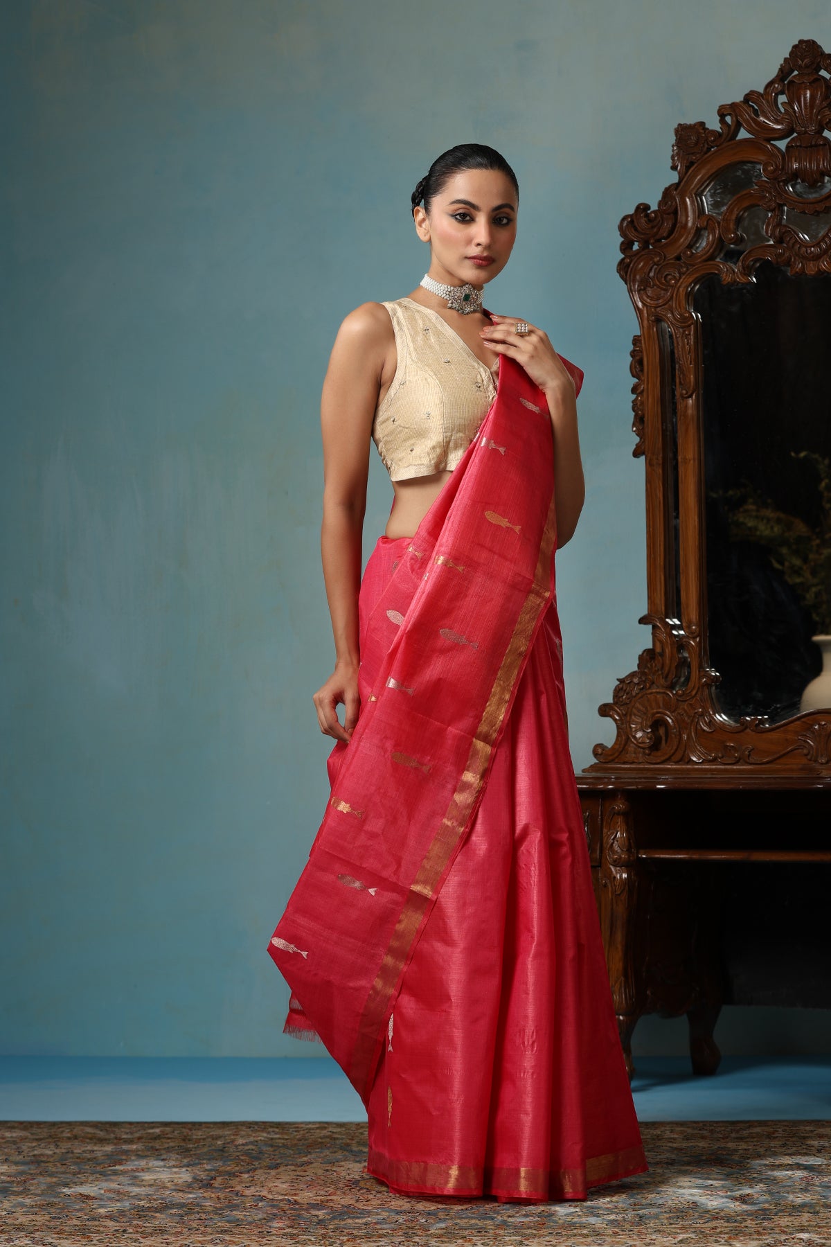 Orchid Handwoven Peach Kosa Silk Mark Saree