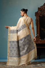 Daisy Handwoven Beige Kosa Silk Mark Saree