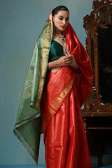 Jasmine Handwoven Orange Kosa Silk Mark Saree