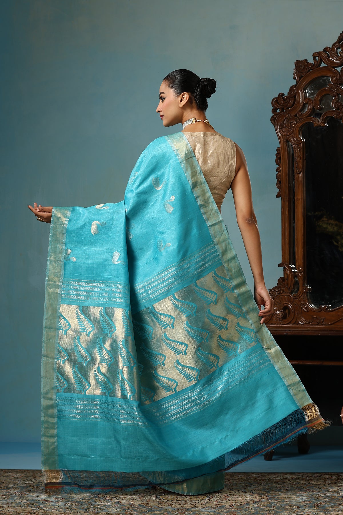 Peony Handwoven Blue Kosa Silk Mark saree