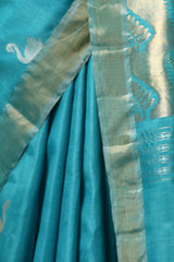 Peony Handwoven Blue Kosa Silk Mark saree