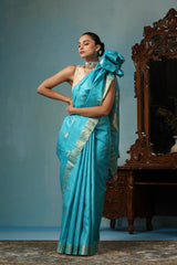 Peony Handwoven Blue Kosa Silk Mark saree