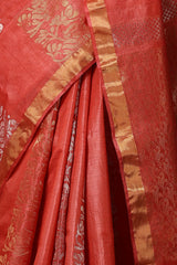 Violet Handwoven Red Kosa Silk Mark Saree