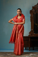 Violet Handwoven Red Kosa Silk Mark Saree
