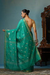 Poppy Handwoven Sea Green Kosa Silk Mark Saree