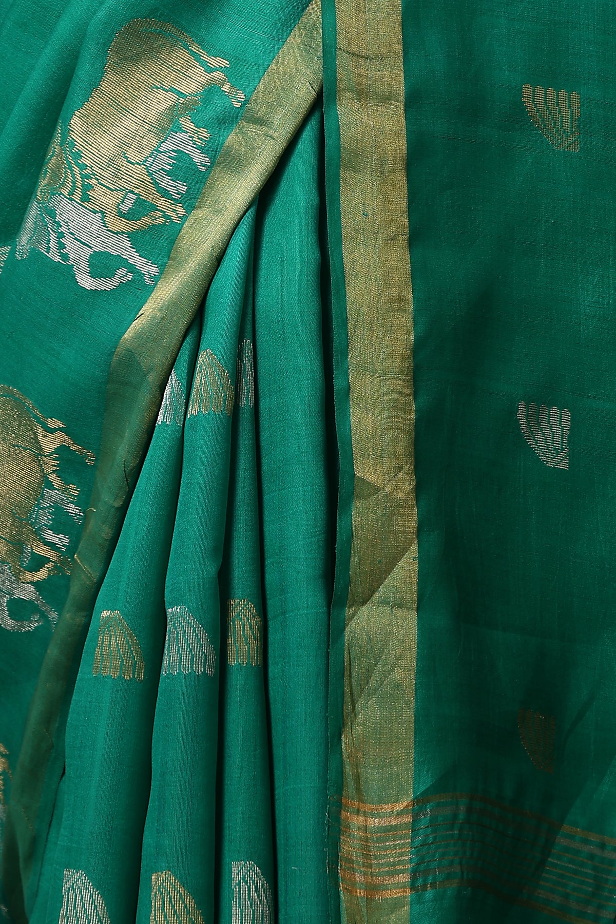Poppy Handwoven Sea Green Kosa Silk Mark Saree