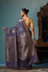 Lotus Handwoven Purple Grey Kosa Silk Mark Saree