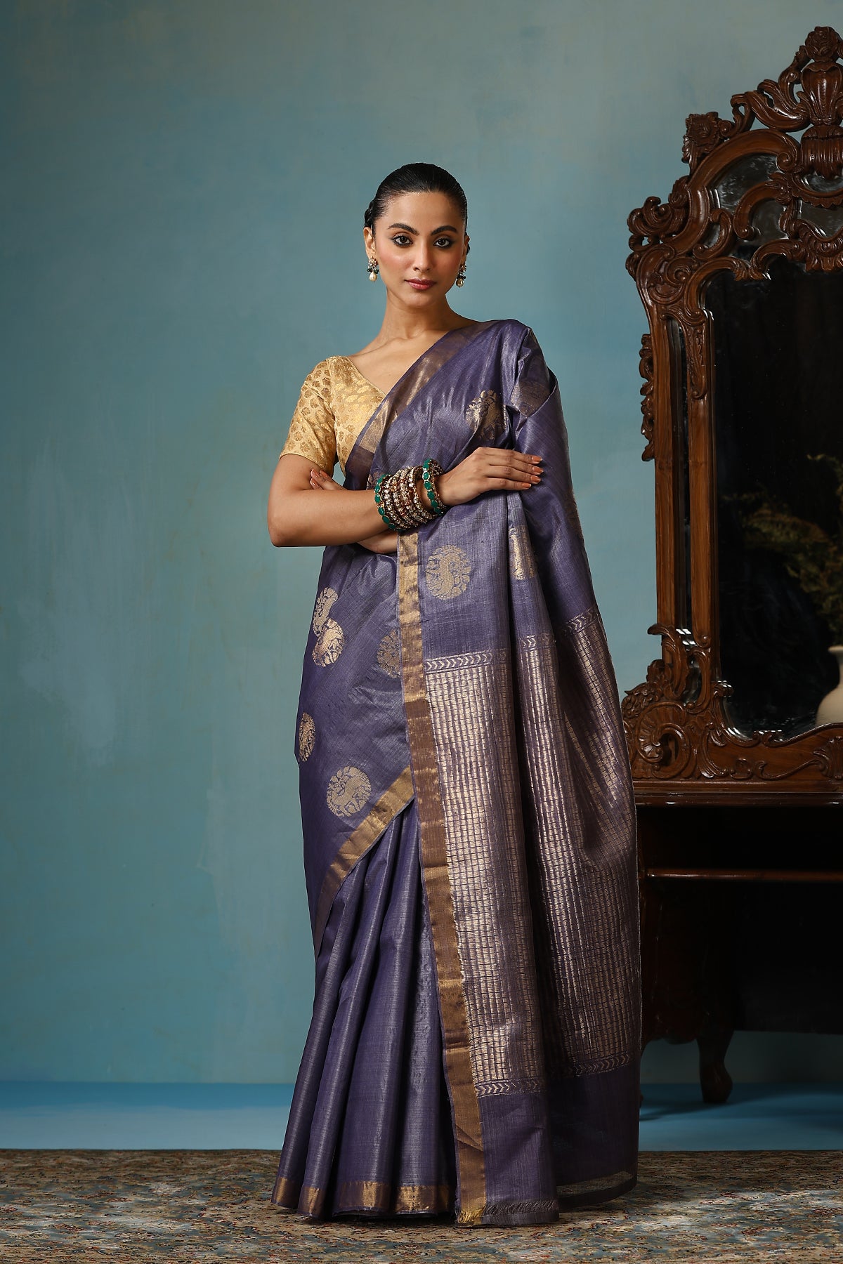 Lotus Handwoven Purple Grey Kosa Silk Mark Saree