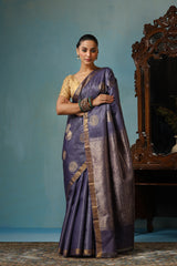 Lotus Handwoven Purple Grey Kosa Silk Mark Saree