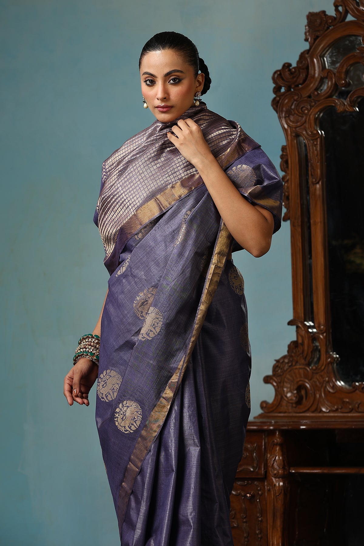 Lotus Handwoven Purple Grey Kosa Silk Mark Saree
